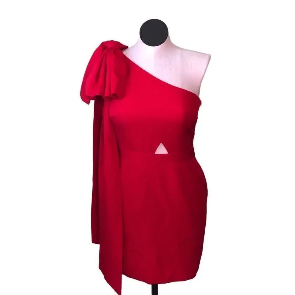 $795 TOCCIN X RTR Women's Red One Shoulder Bow Dress Size 10 *FLAWED*
